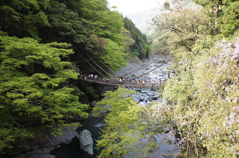 祖谷のかずら橋（いや かずらばし），蔓藤編製吊橋懸於祖谷溪谷上方，德島縣三好市